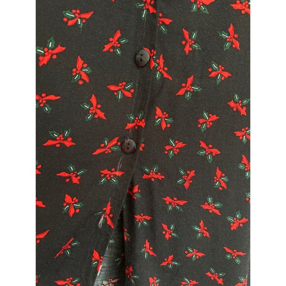 Vintage Nutcracker Holly Print Christmas Holiday Black Midi Button Front Skirt L - Picture 4 of 8